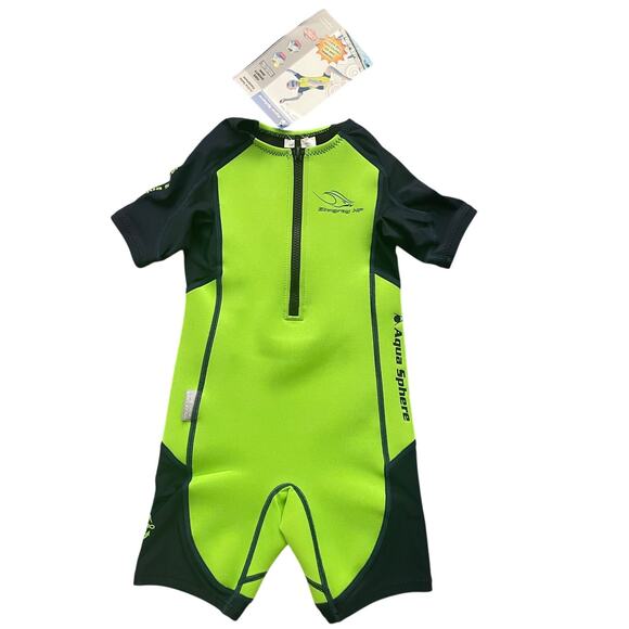 Newt Aqua Sphere Stingray HP Kids Shorty Size 4 Green Blue Short Sleeve Wetsuit - Picture 1 of 11